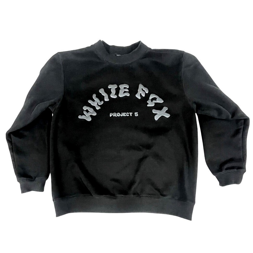 White Fox Project 5 Black Oversized Puff Print Sweatshirt M/L Mock Neck Pullover